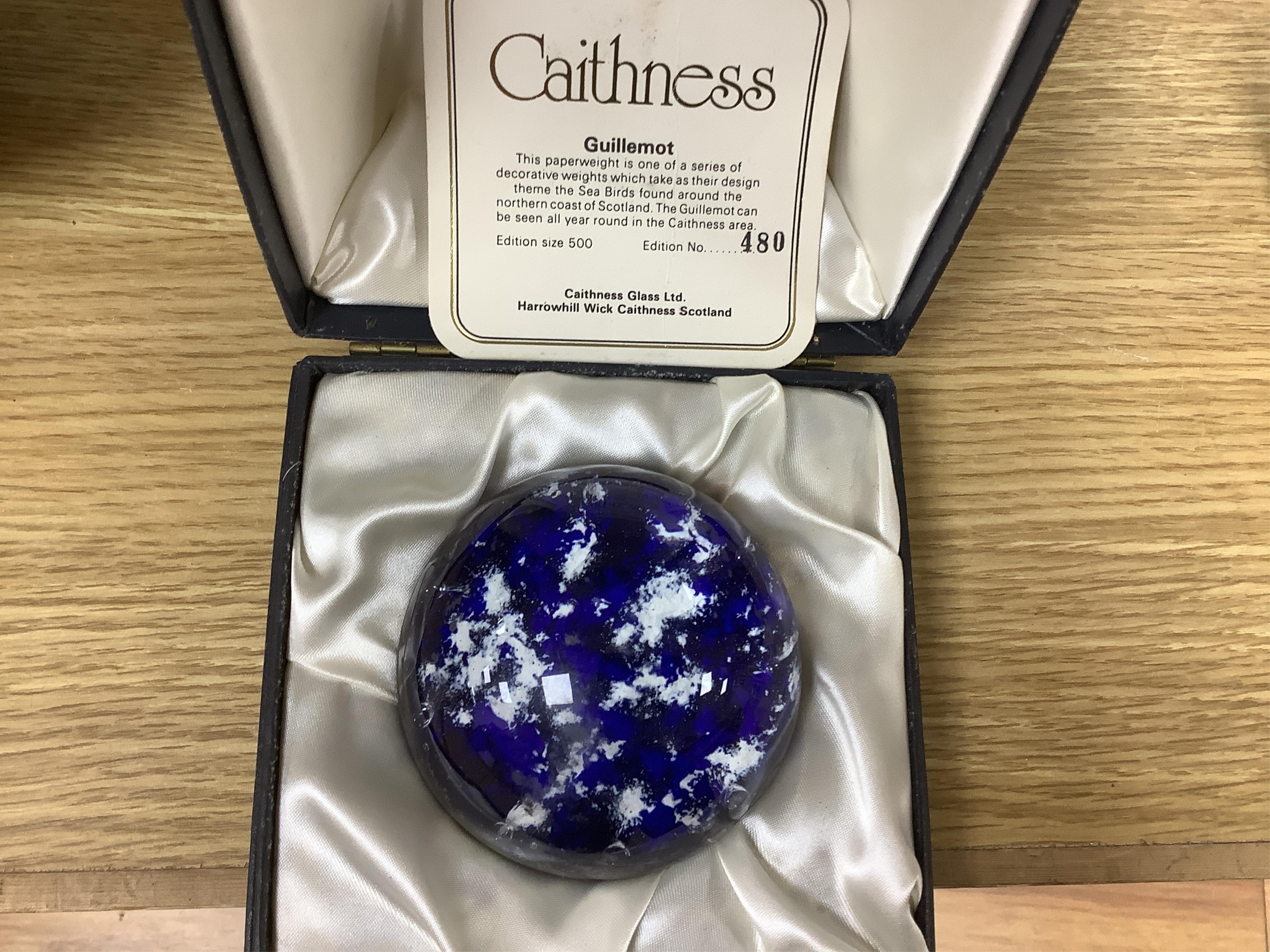 A collection of boxed Whitefriars and Caithness paperweights and others (10)